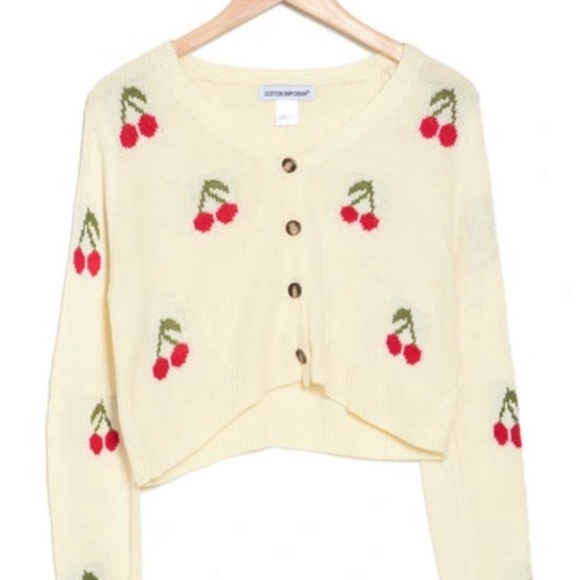 NWT Cotton Emporium Cherry Knit Cardigan - Picture 2 of 6